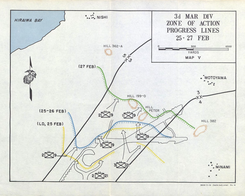 3rd Marine Division Zone of Action on Iwo Jima in February 1945, Source: Iwo Jima: Amphibious_Epic.