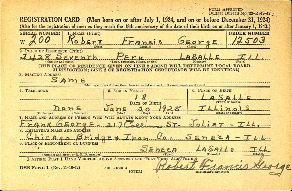 WWII Draft Registration Card for Robert F. George